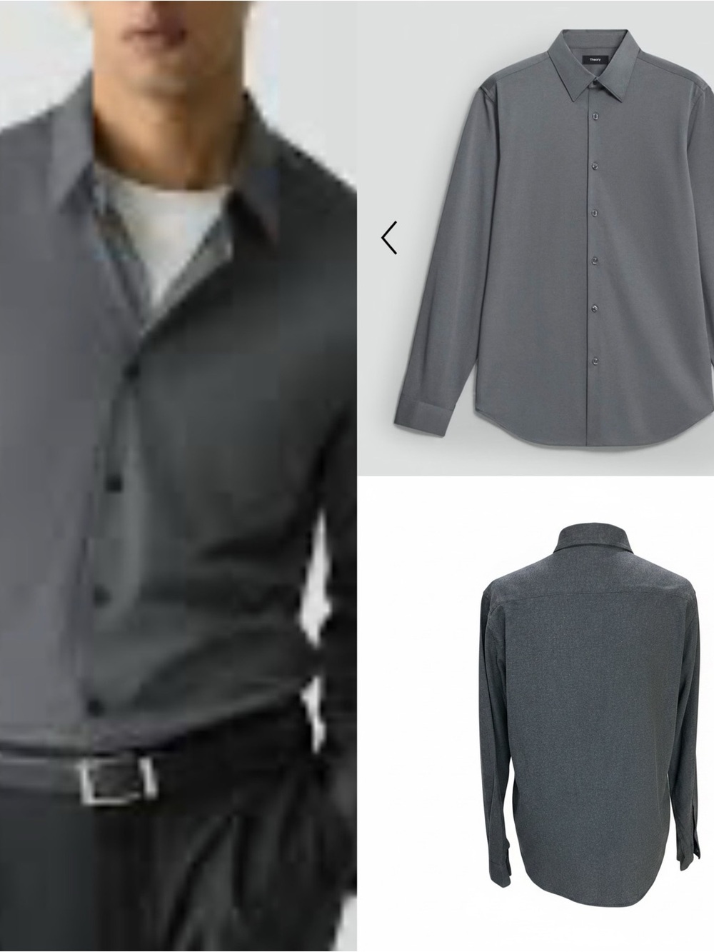Theory Sylvain Structure Knit Shirt Long Sleeve Button Front Charcoal Gray Small